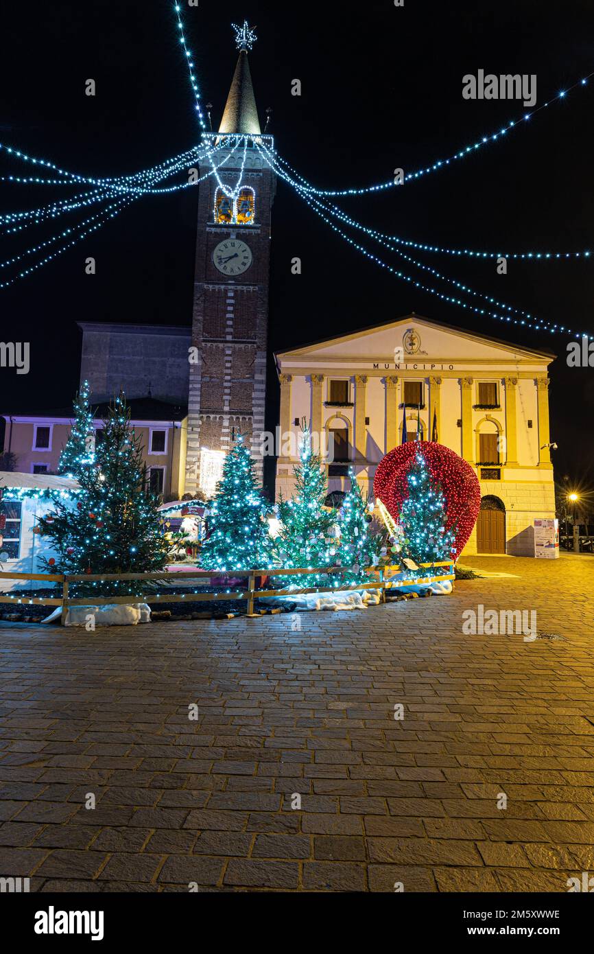 new year lights at Bussolengo city in northern italy Stock Photo