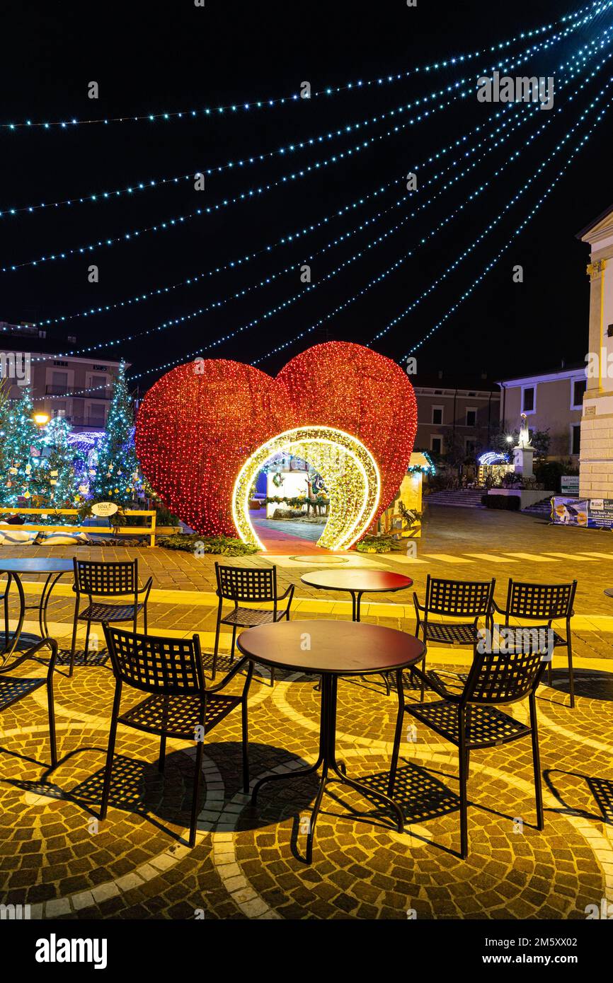 new year lights at Bussolengo city in northern italy Stock Photo