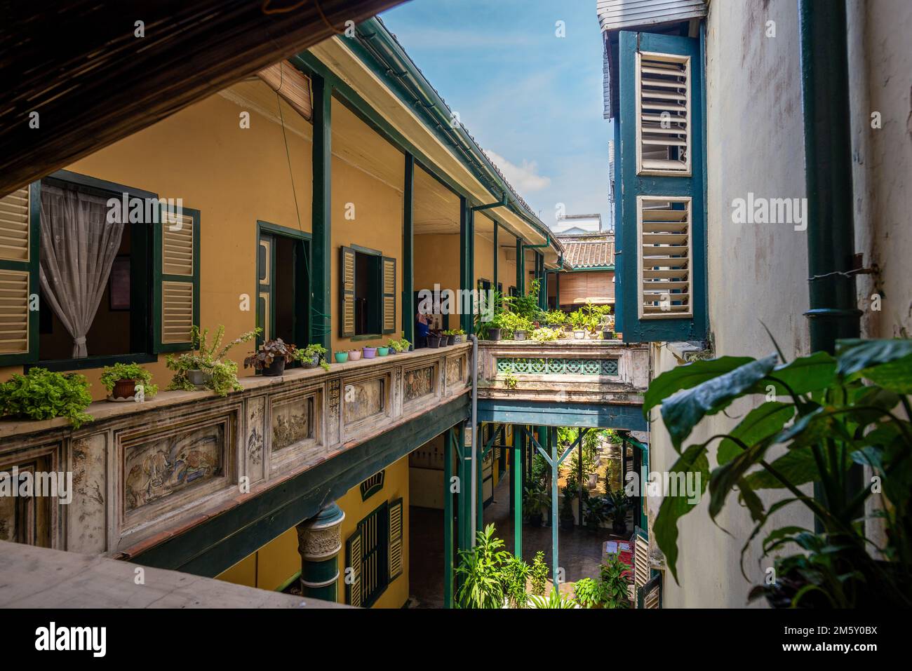 Medan, Indonesia - July 21, 2022: The balcony of an heritage house. Taken on an overcast day with no people. Stock Photo