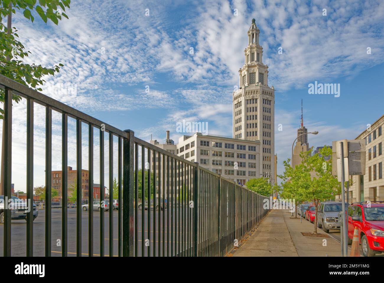 The landmark Electric Tower is clad in white terra cotta, and is one of Buffalo’s tallest buildings. Stock Photo