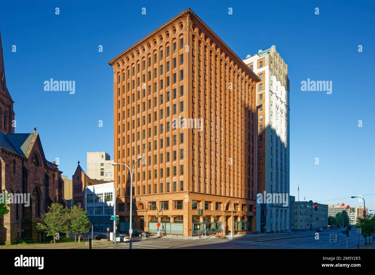 Landmark Guaranty Building designed by Louis Sullivan, richly ornamented in terra cotta. Stock Photo