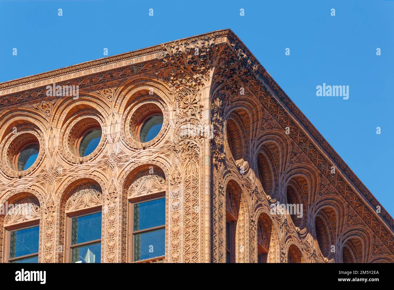 Landmark Guaranty Building designed by Louis Sullivan, richly ornamented in terra cotta. Stock Photo