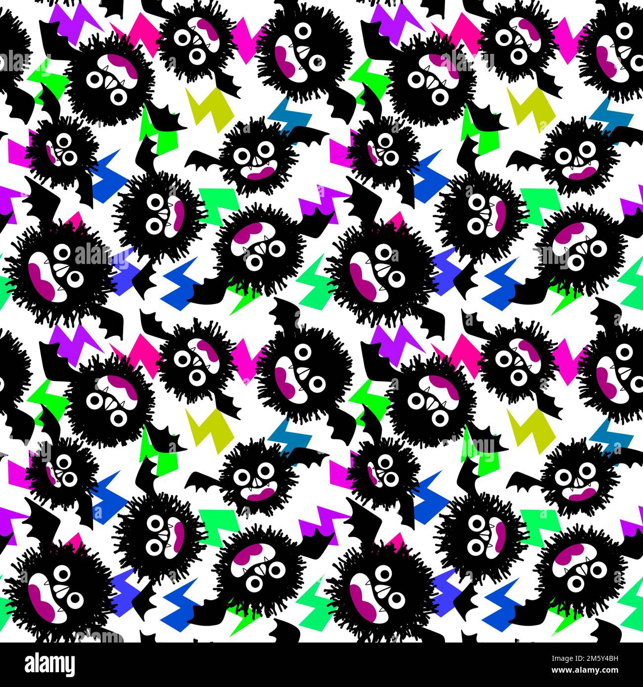 Halloween cartoon animals seamless fluffy bats pattern for wrapping ...