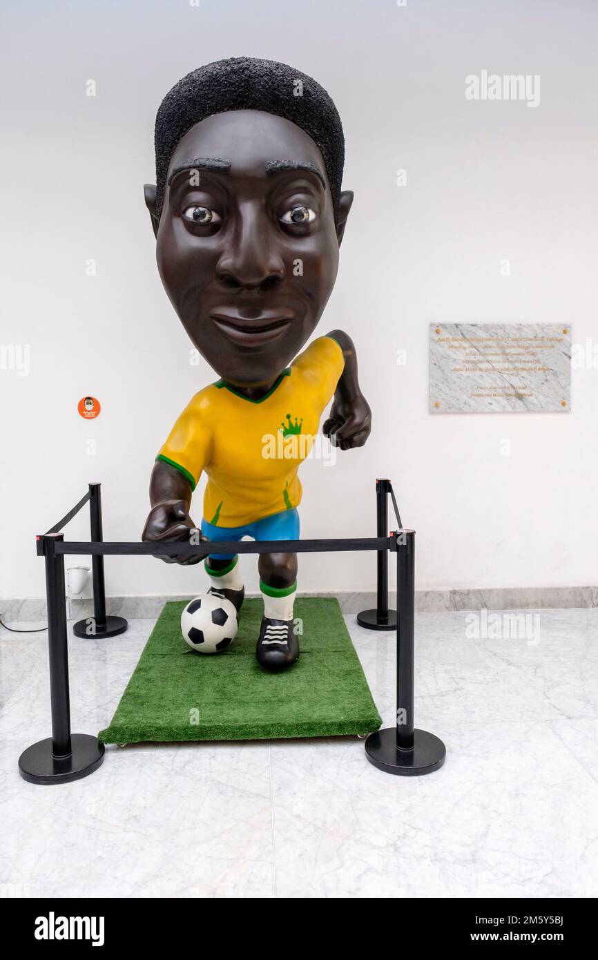 Statue of soccer player Pele, King of Soccer, Pele Museum entrance, Santos, Brazil Stock Photo