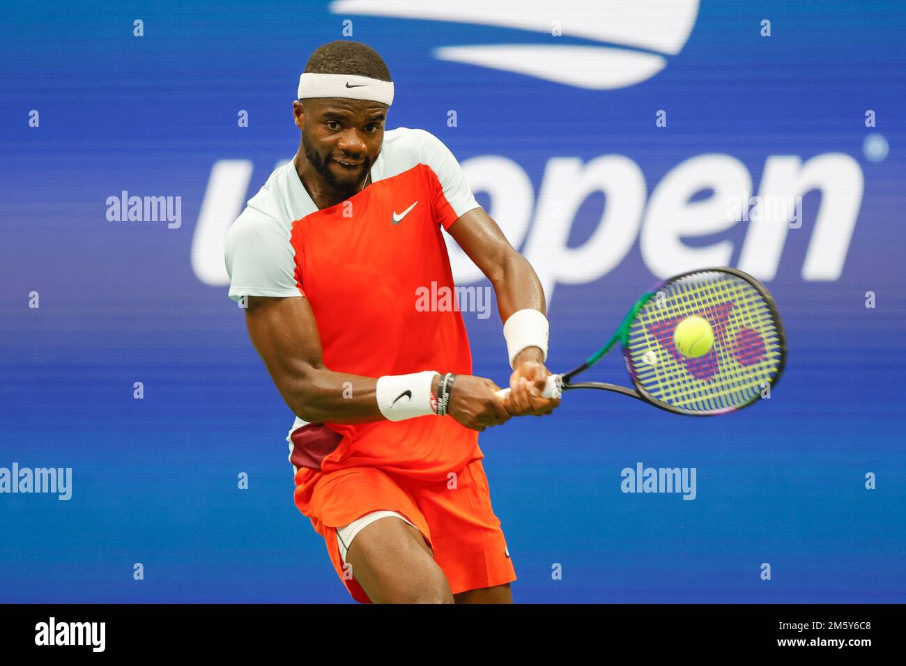 American tennis player Frances Tiafoe in action at the 2022 US Open