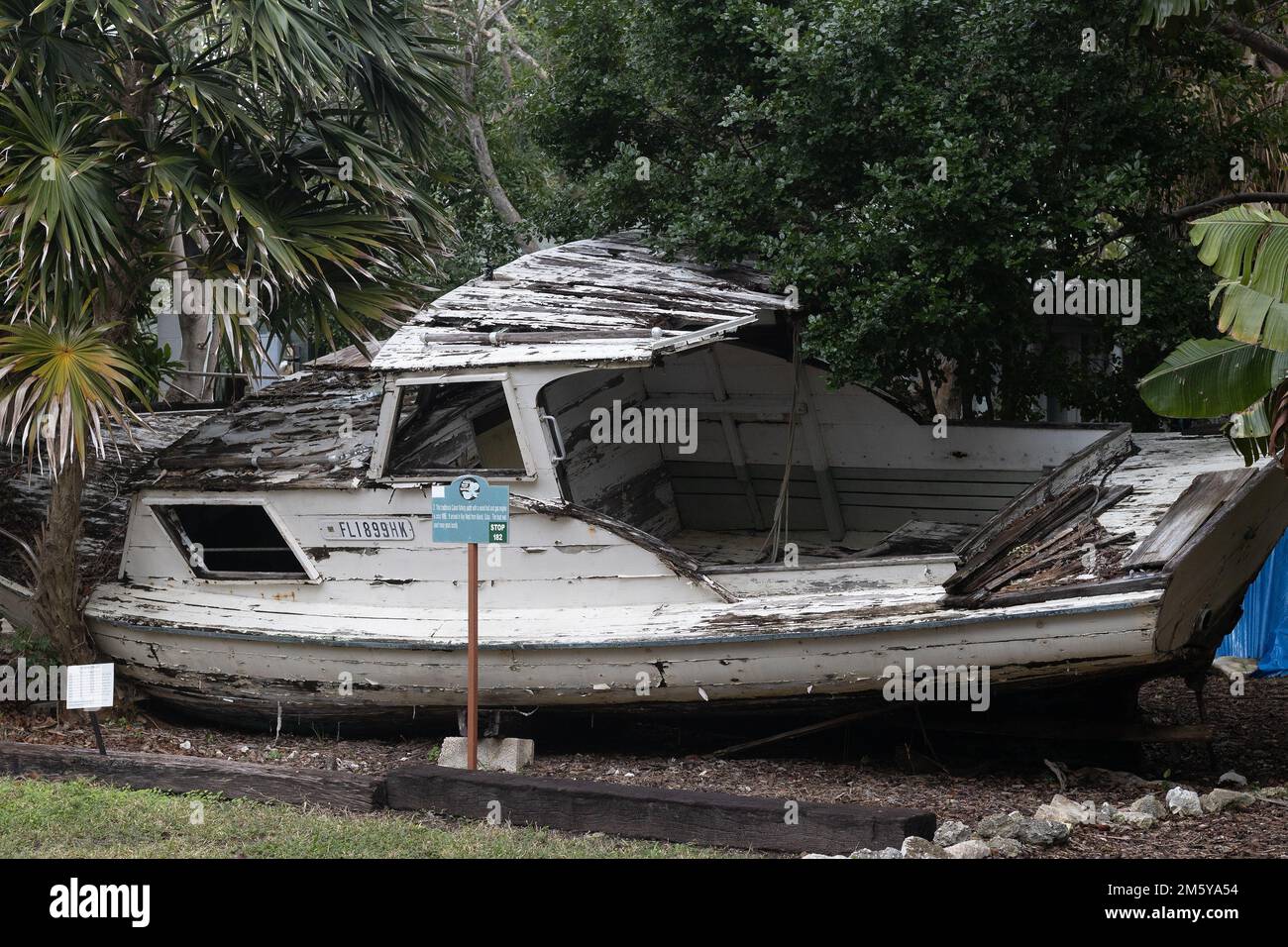 A display of chug boats - Cuban refugee boats - in Key West, Florida. Stock Photo