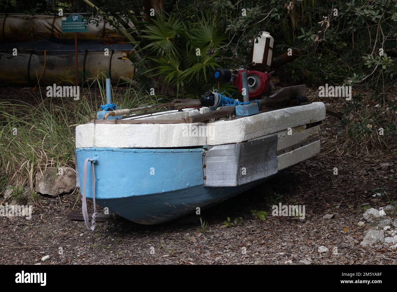 A display of chug boats - Cuban refugee boats - in Key West, Florida. Stock Photo