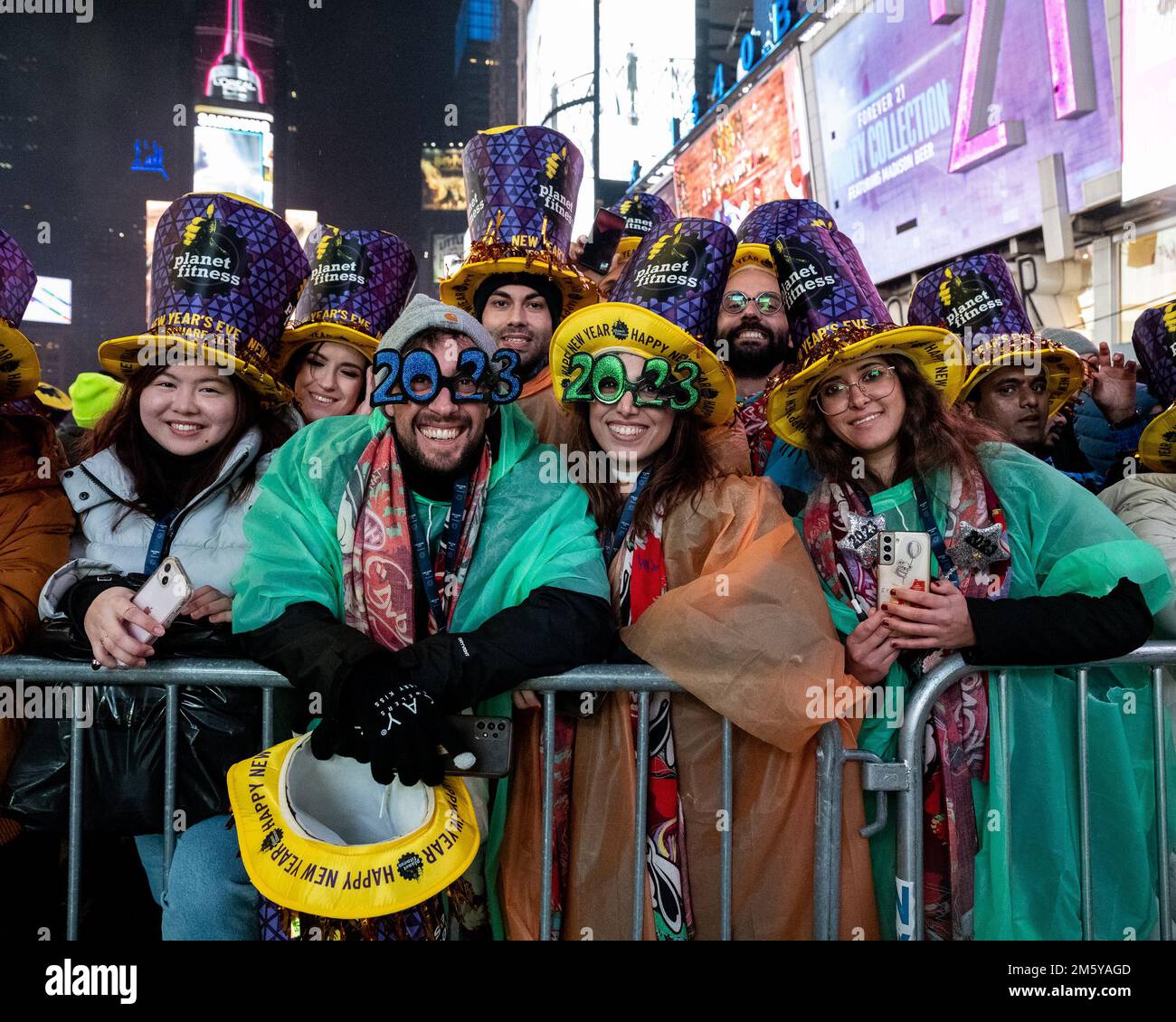 New York, United States. 31st Dec, 2022. Revelers wait for the ball to drop on New Year's Eve in