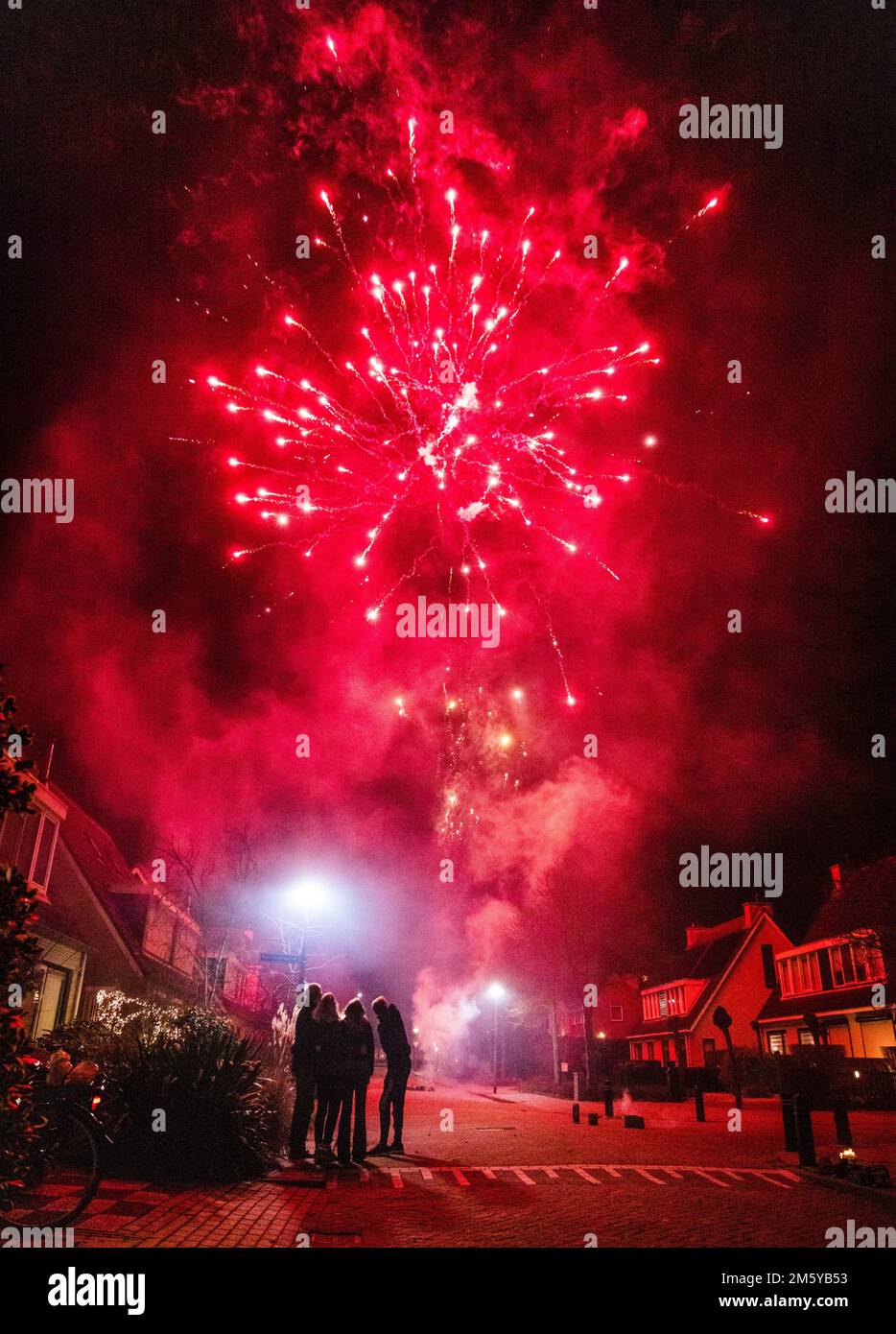 MAASDAM - Local residents celebrate the turn of the year together. There is no fireworks ban in Maasdam. ANP JEFFREY GROENEWEG netherlands out - belgium out Stock Photo