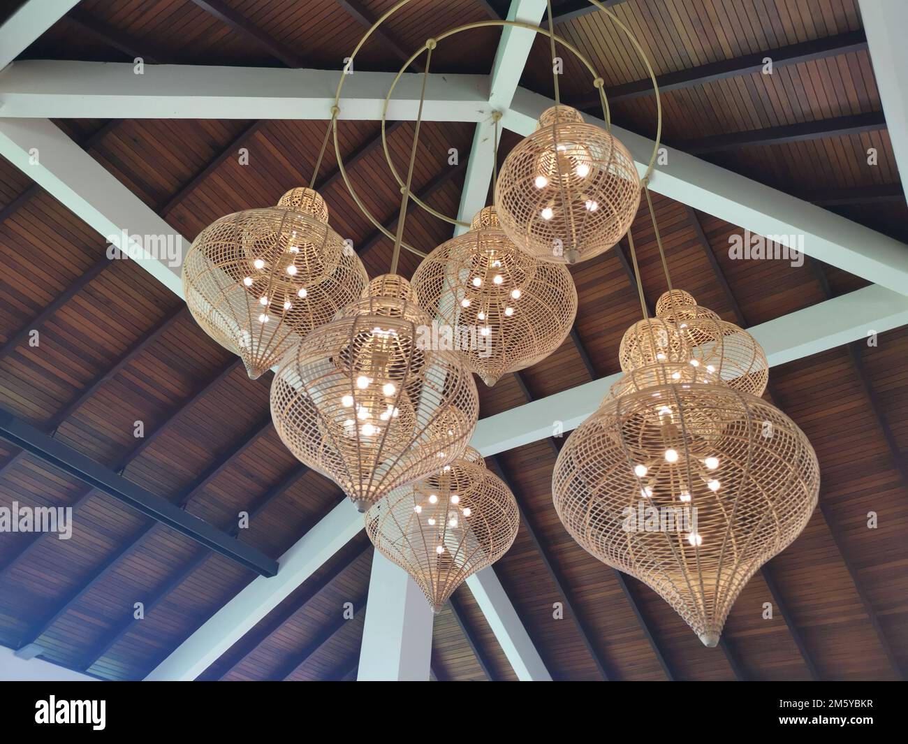 indoor wooden ceiling lamp shade Stock Photo Alamy