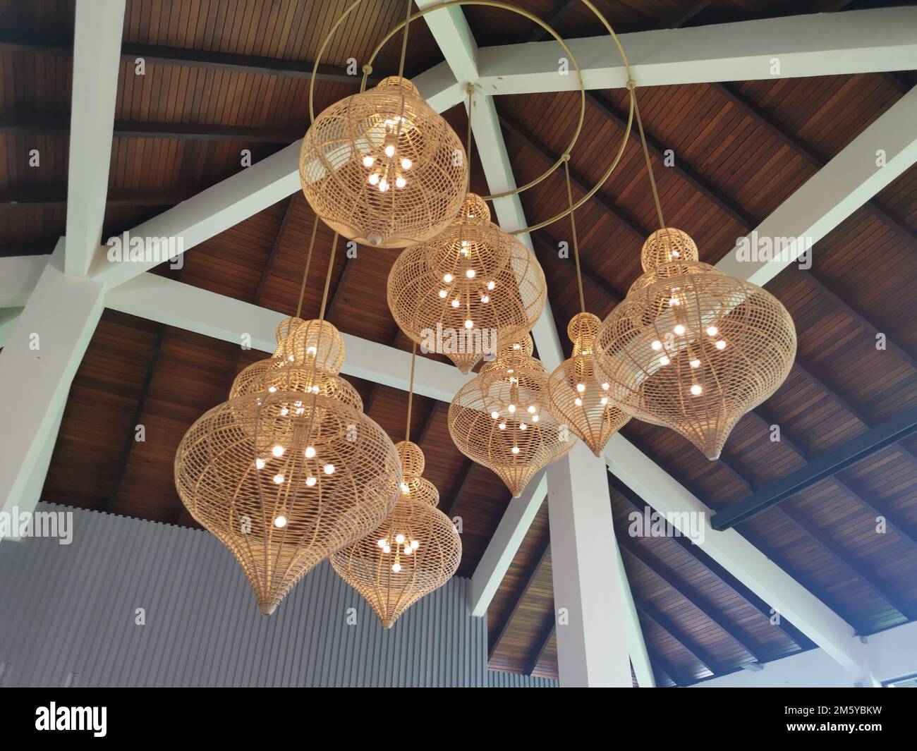 indoor wooden ceiling lamp shade Stock Photo Alamy