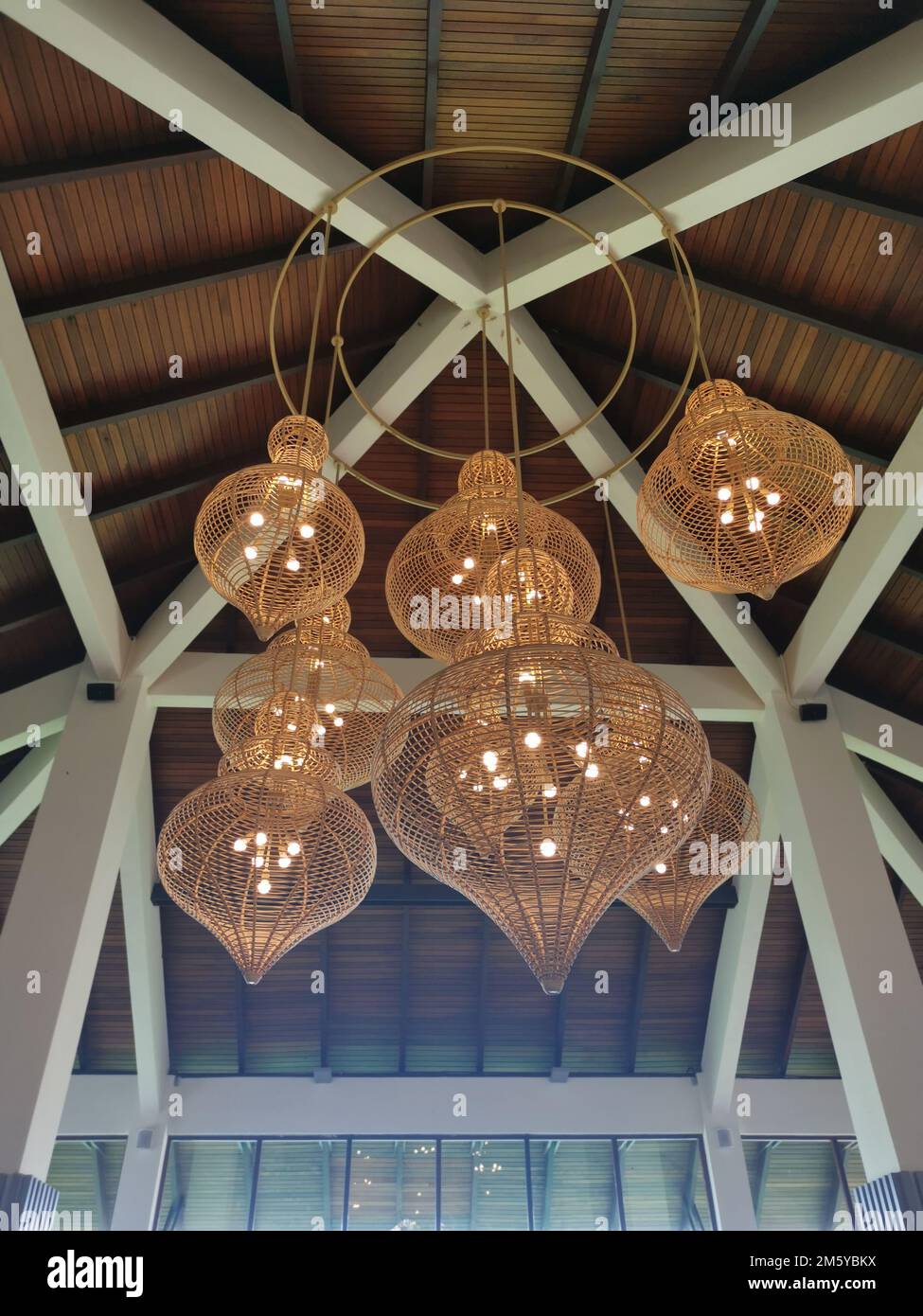 indoor wooden ceiling lamp shade Stock Photo Alamy