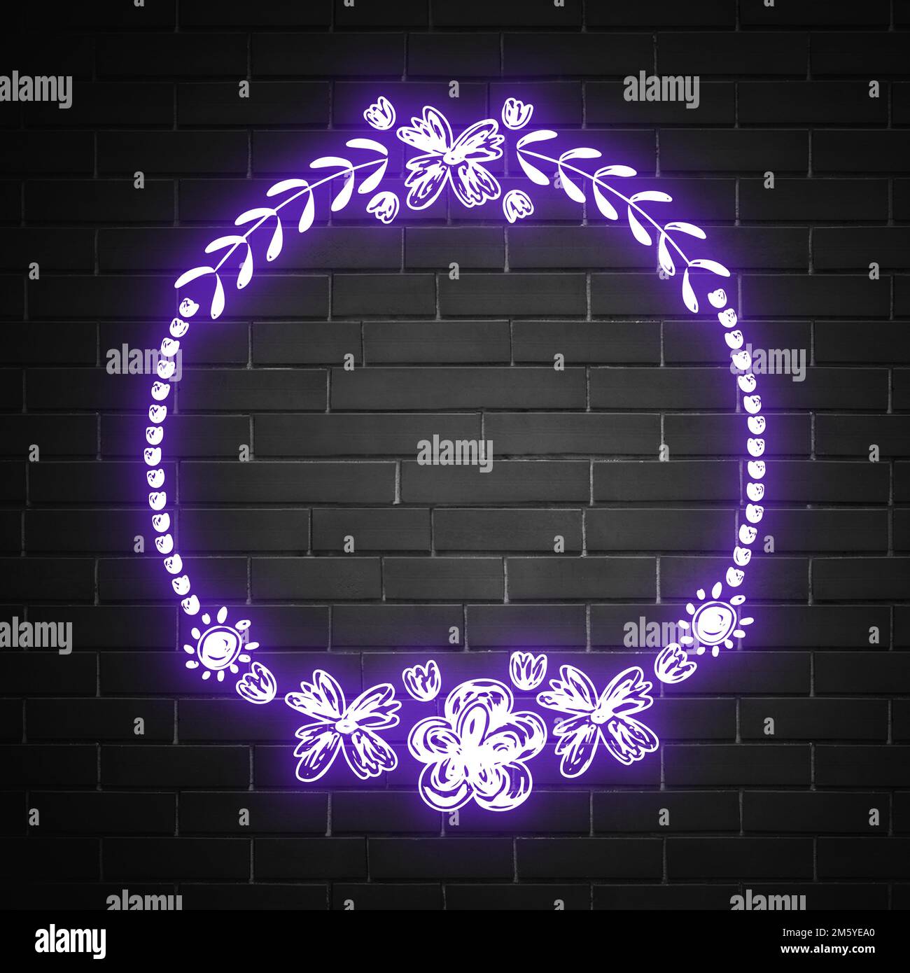 Floral neon effect frame vector design space Stock Vector