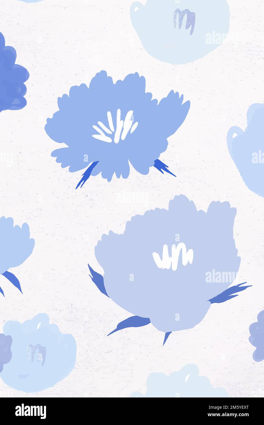 Blue floral pattern background vector hand drawn Stock Vector Image ...