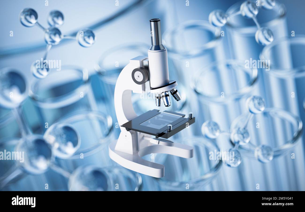 Chemical glassware in the laboratory, 3d rendering. Digital drawing ...