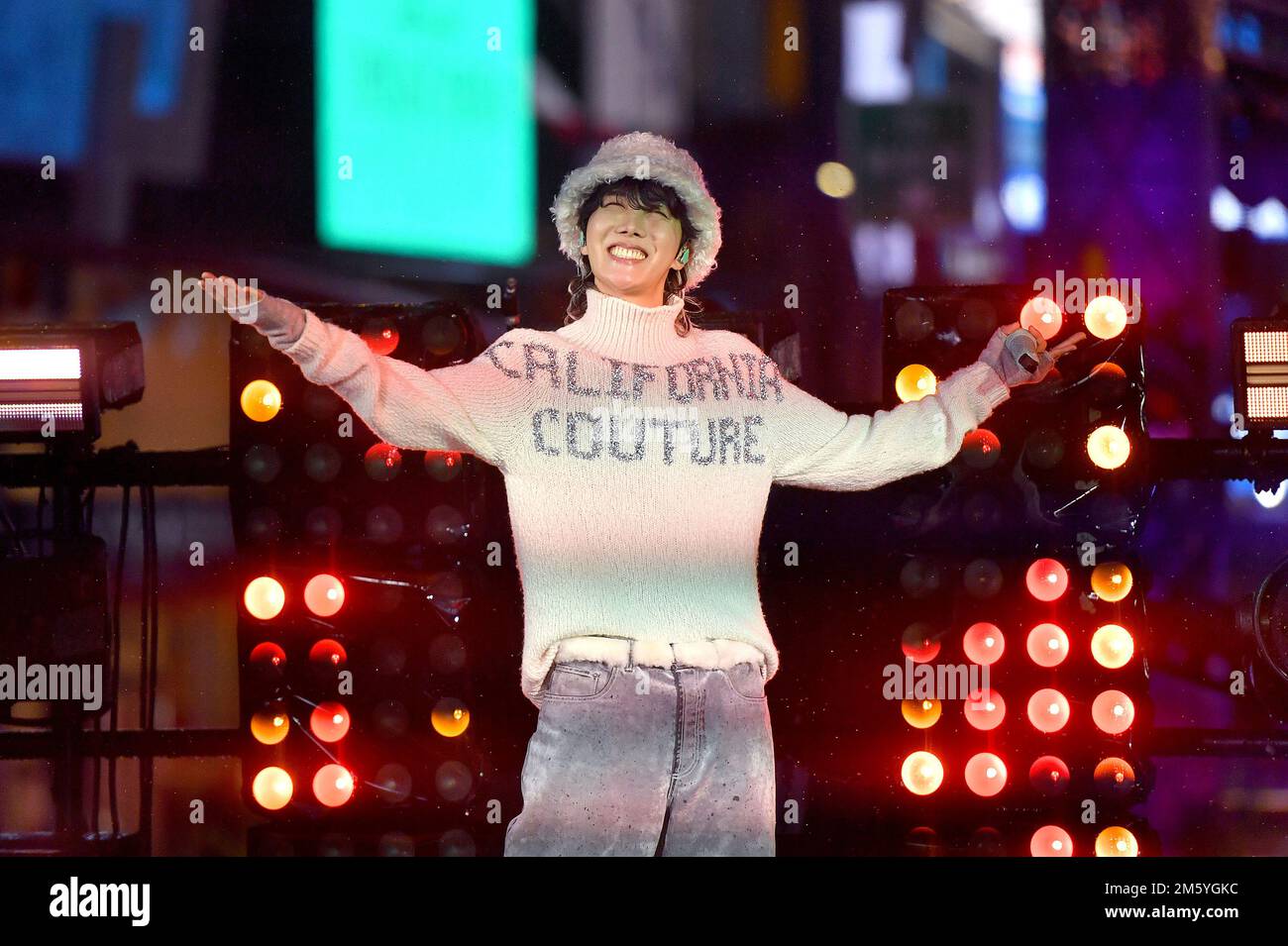 New York, USA. 31st Dec, 2022. JHope, Kpop rapper and member of BTS, performs at the 2023