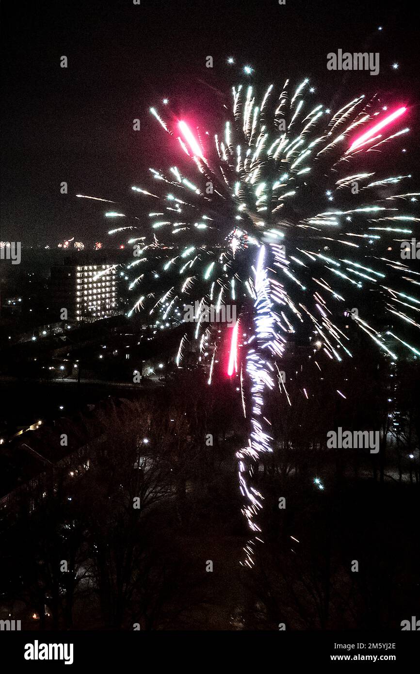 GELDROP Fireworks above the skyline of Eindhoven. A record amount of