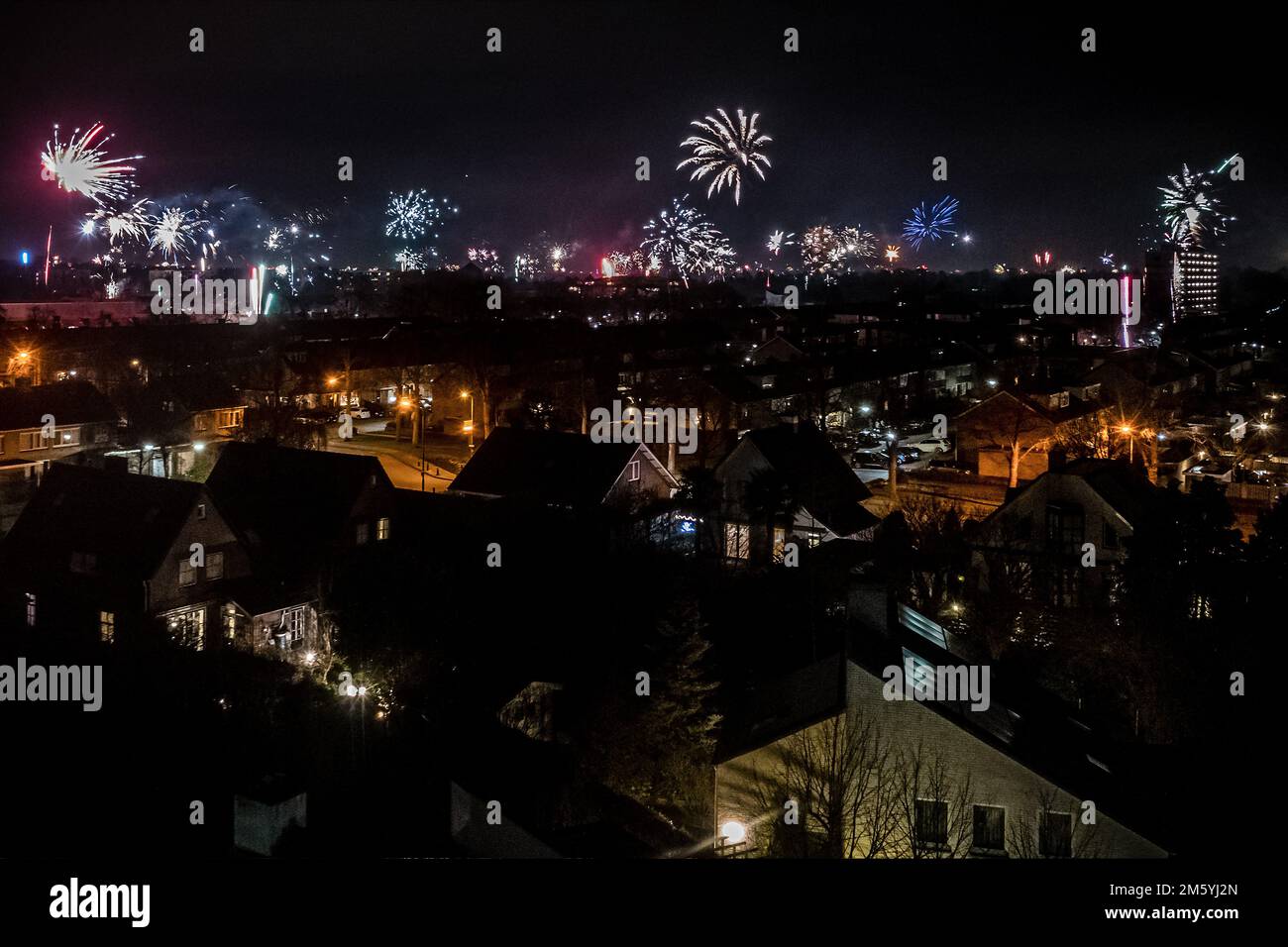 GELDROP Fireworks above the skyline of Eindhoven. A record amount of