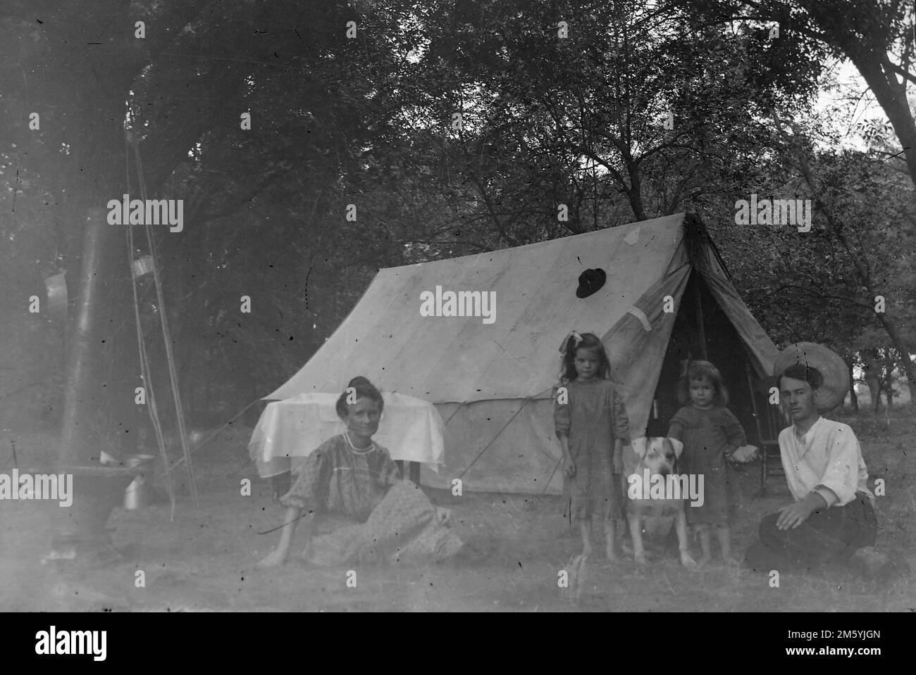 Family camping, ca. 1905. Stock Photo