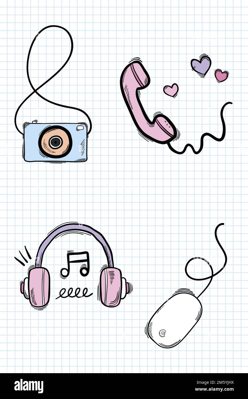 Funky social media doodle vector sticker set Stock Vector