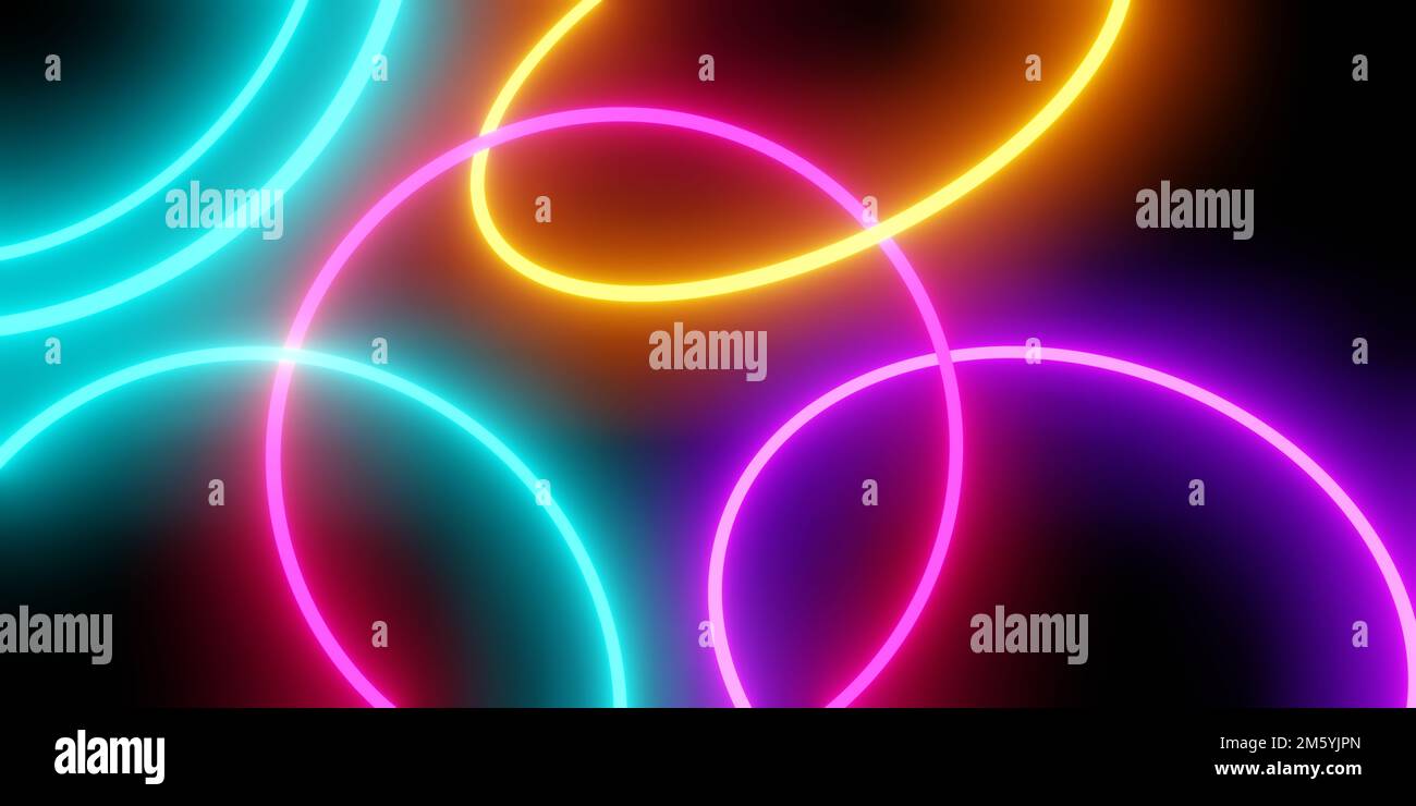 3d rendering of colorful neon light abstract background, glowing circle, sci-fi, technology concept, product display, Illustration, wallpaper Stock Photo