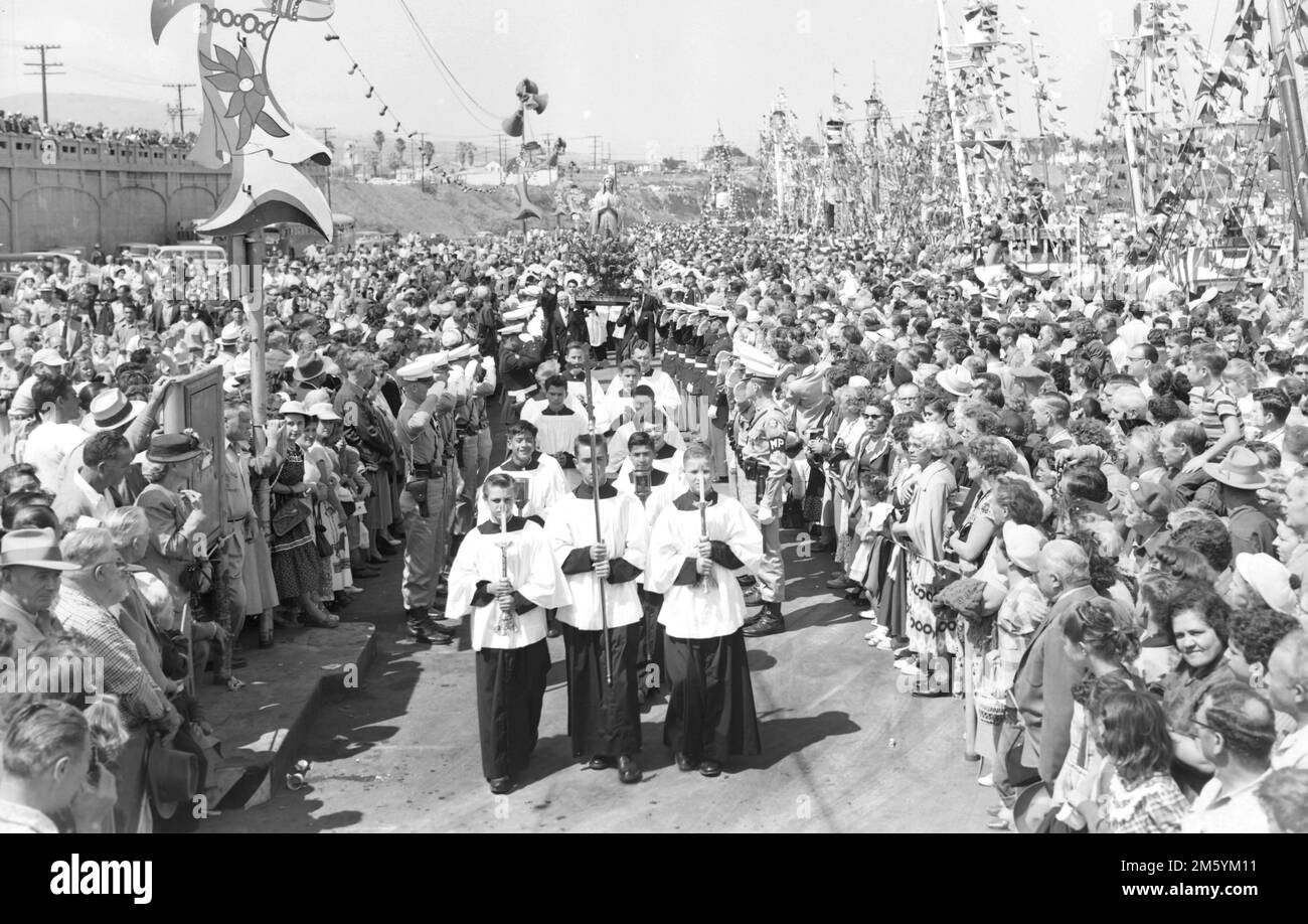 Catholic procession with the Virgin Mary in Southern California, ca. 1960 Stock Photo