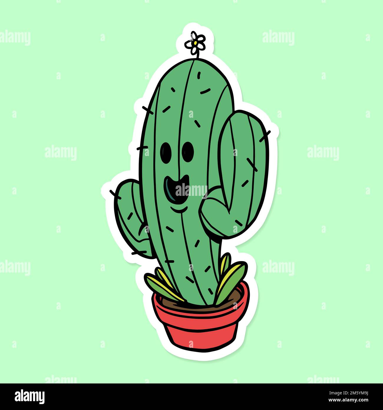 Green saguaro cactus sticker  with a white border Stock Vector
