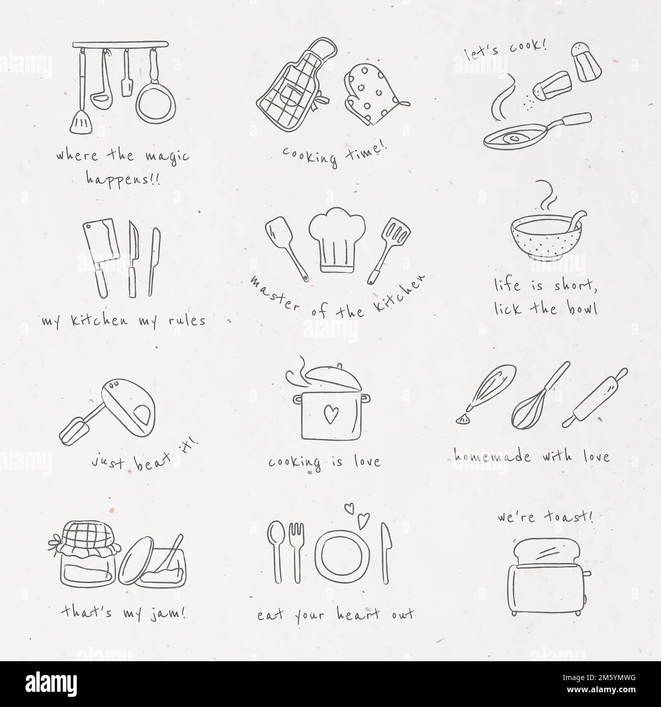 Cute kitchen utensil doodle sticker set vector Stock Vector Image & Art