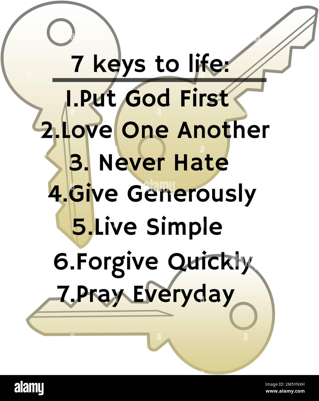 Illustrated list of the 7 keys to life Stock Photo - Alamy