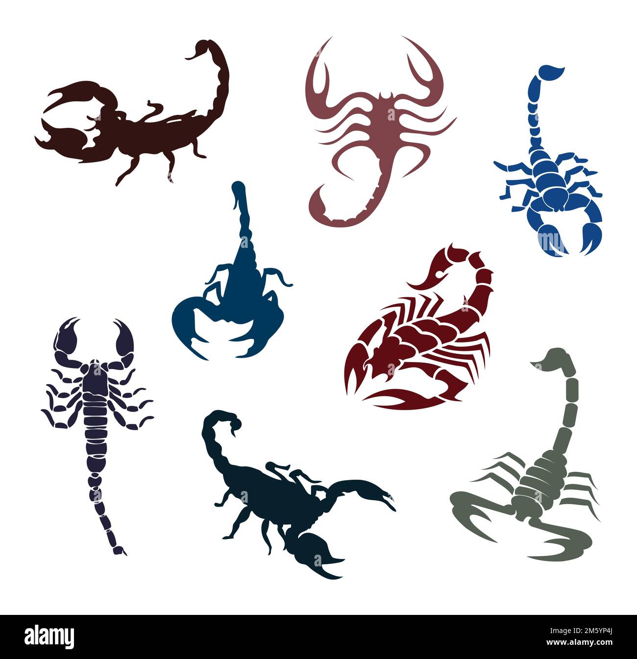 Colorful Scorpion Vector Editable Icon Set. Scorpio Zodiac Symbol Stock Vector