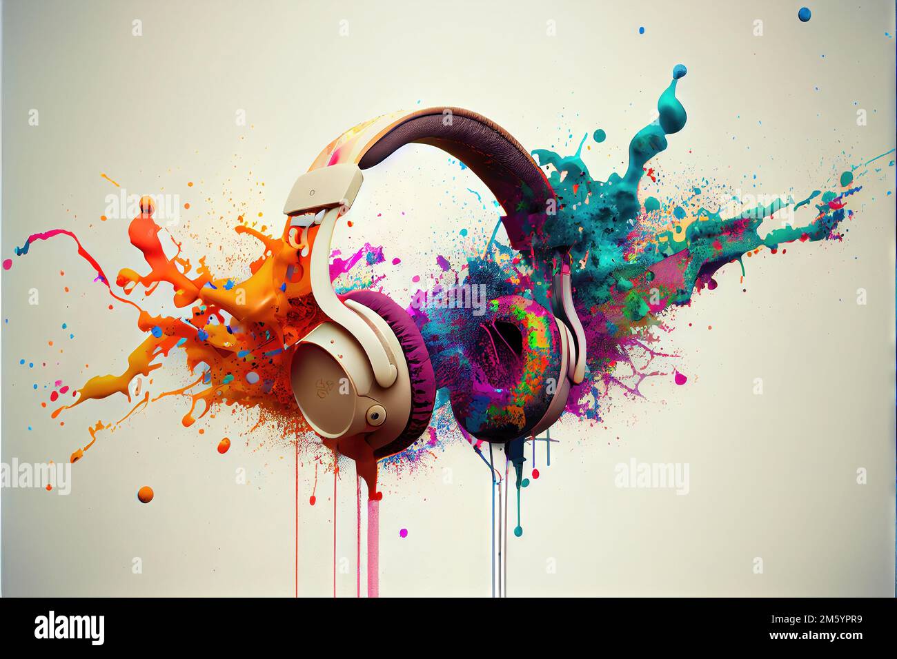Headphones exploding with color generative AI image of generic