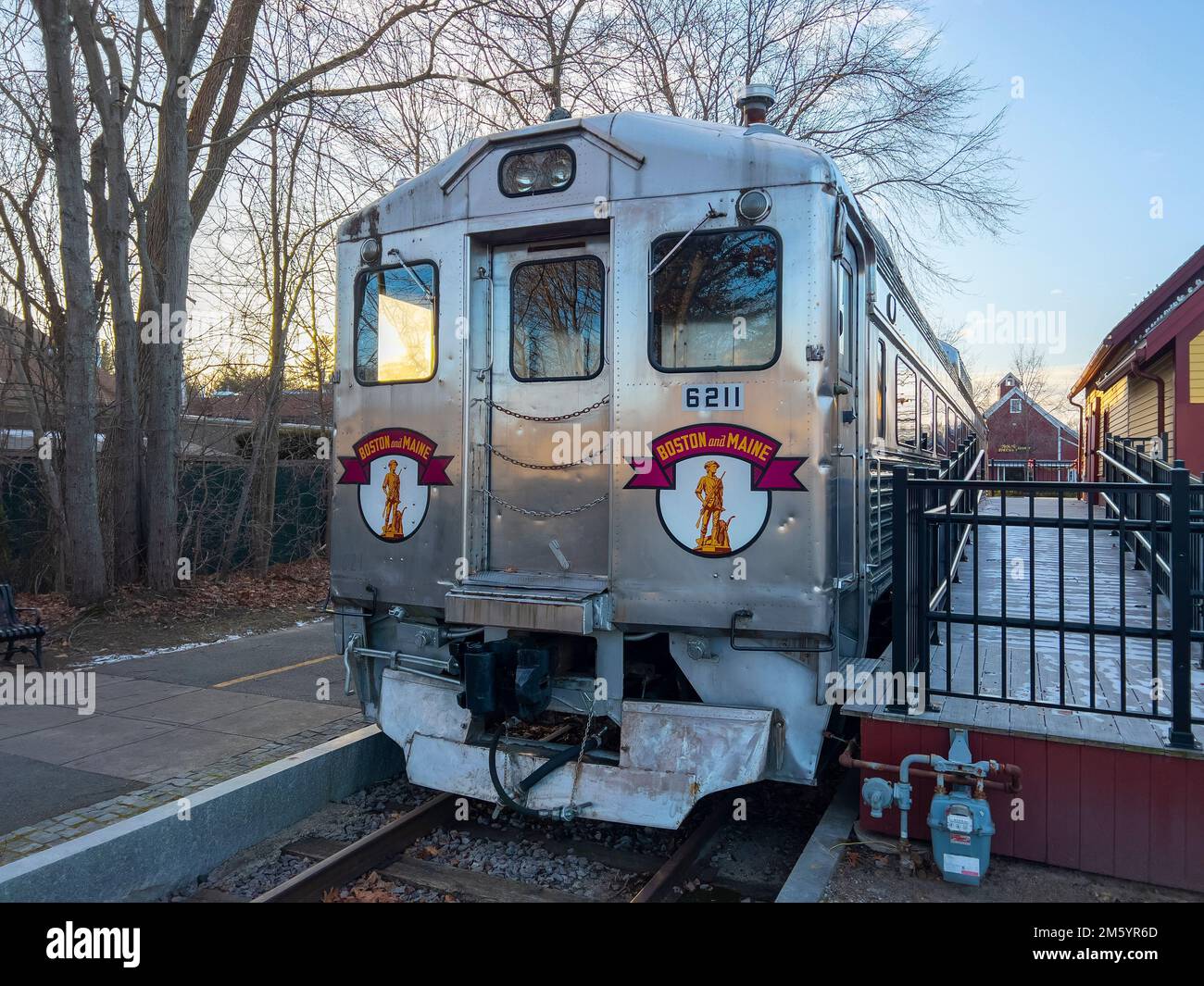 Bedford Depot and Budd Rail Diesel Car RDC 6621 on Loomis Street in historic town center of