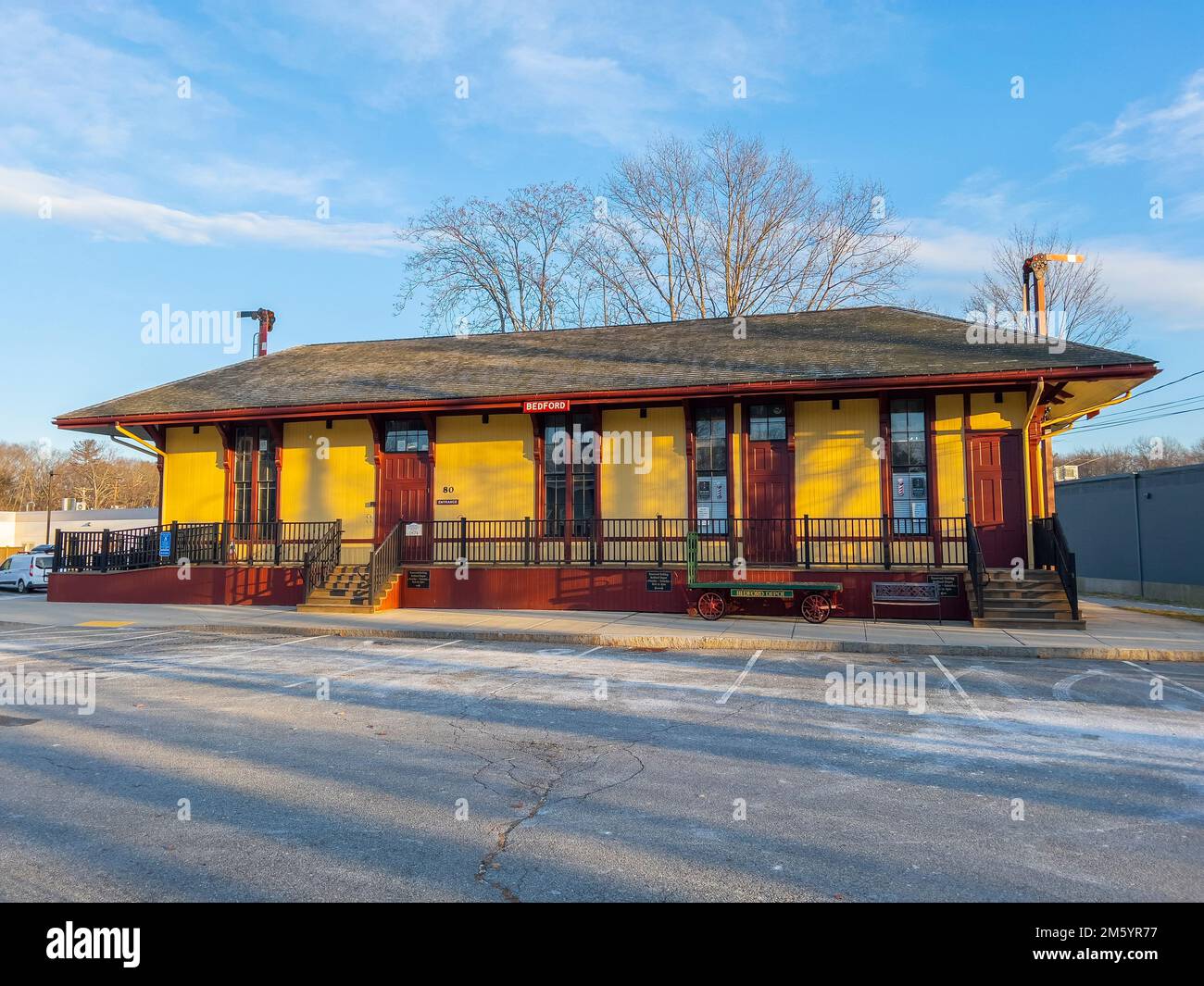 Bedford Depot and Budd Rail Diesel Car RDC 6621 on Loomis Street in historic town center of