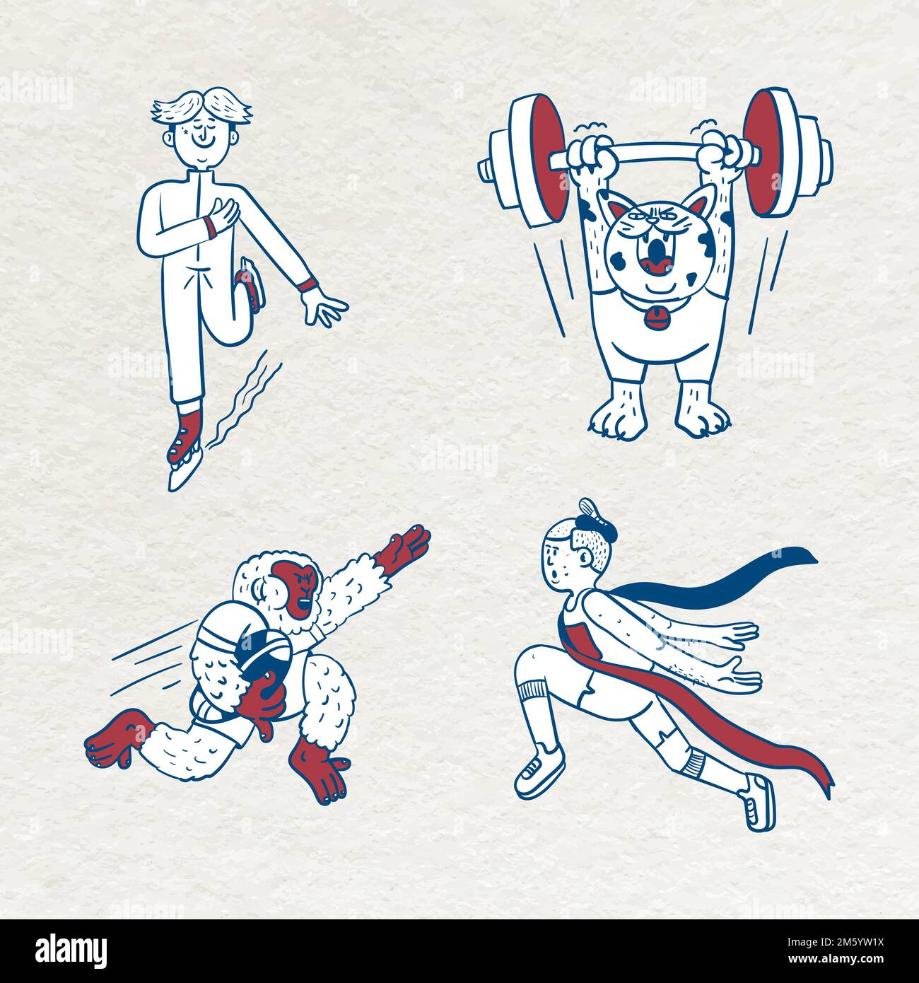 Athletes doodle character collection vector Stock Vector