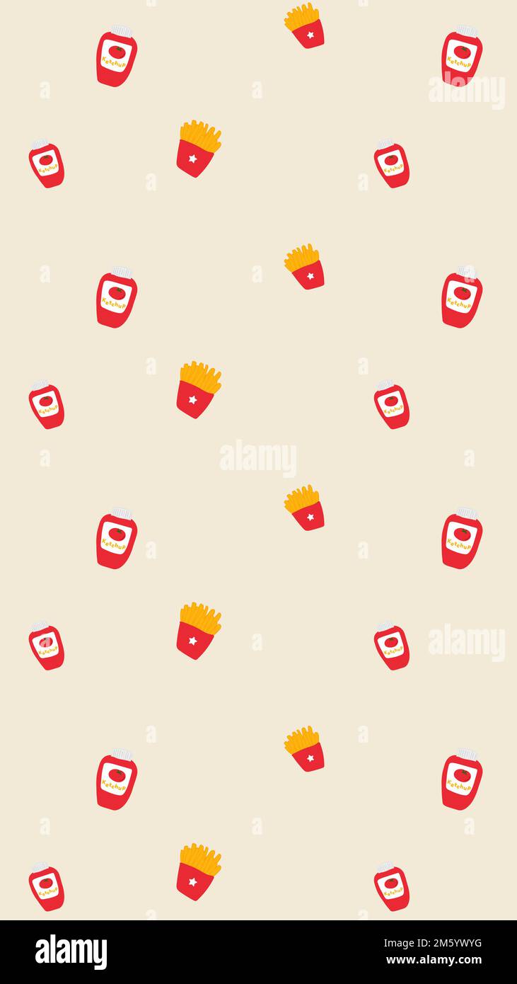 Vector French fries ketchup seamless pattern background Stock Vector