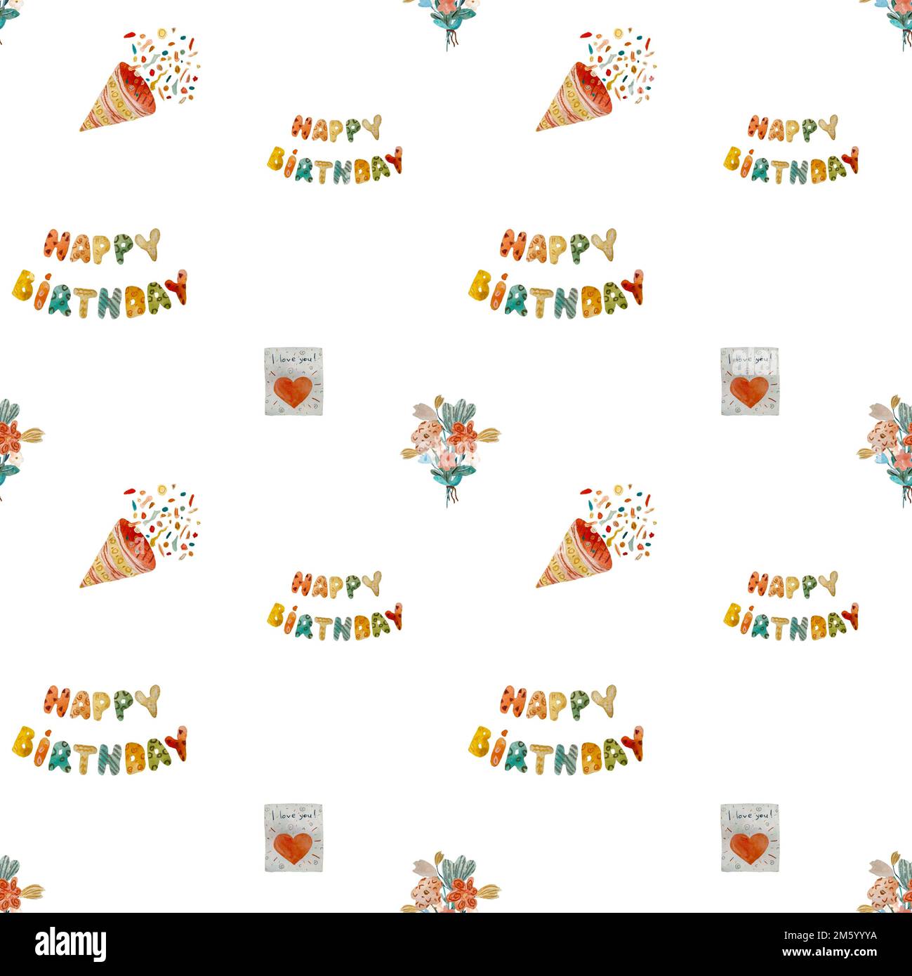 Birthday confetti sketch cute pattern a watercolor Stock Photo Alamy