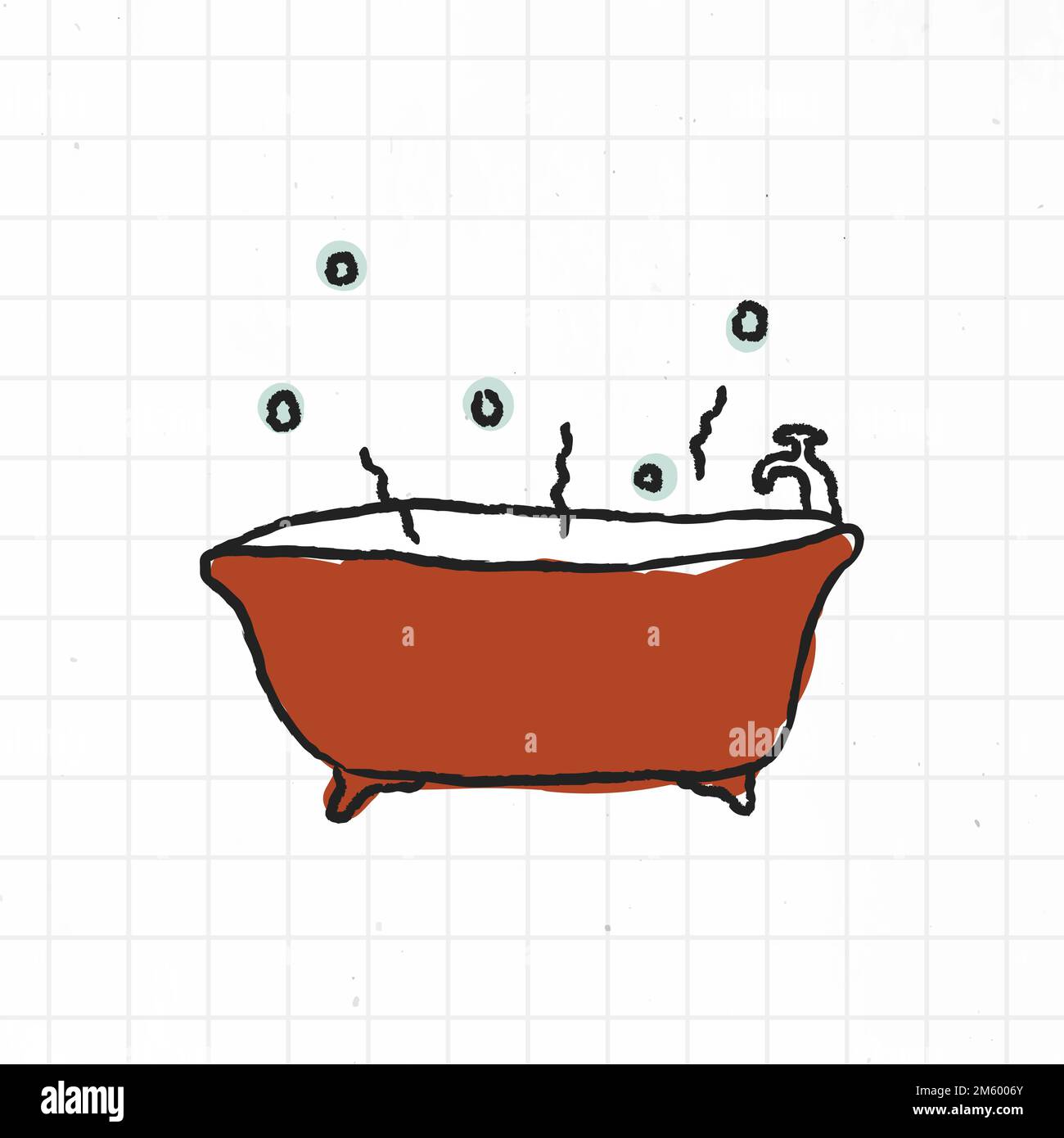 Doodle red bathtub on a grid background vector Stock Vector