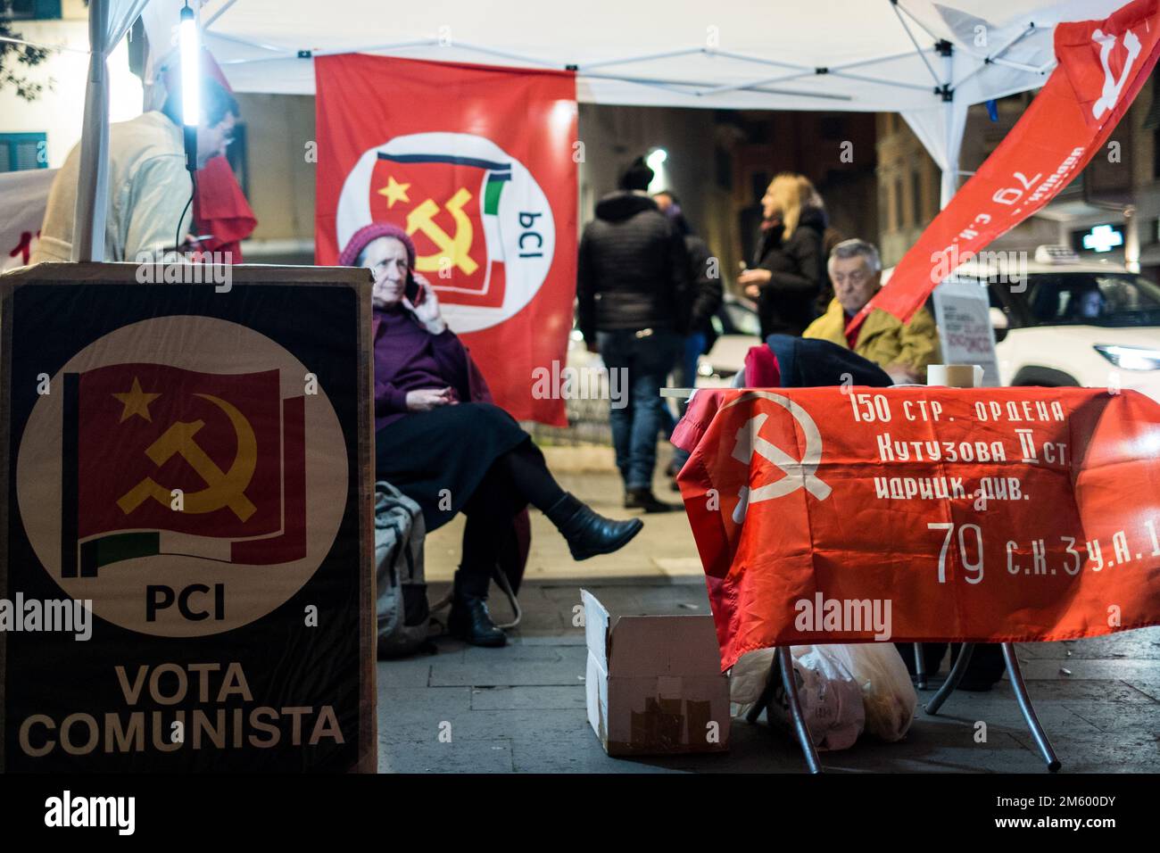 Proletarii Rome Rome, Italy. 30th Dec, 2022. Garrison in Piazza G. Belli in the centre ...
