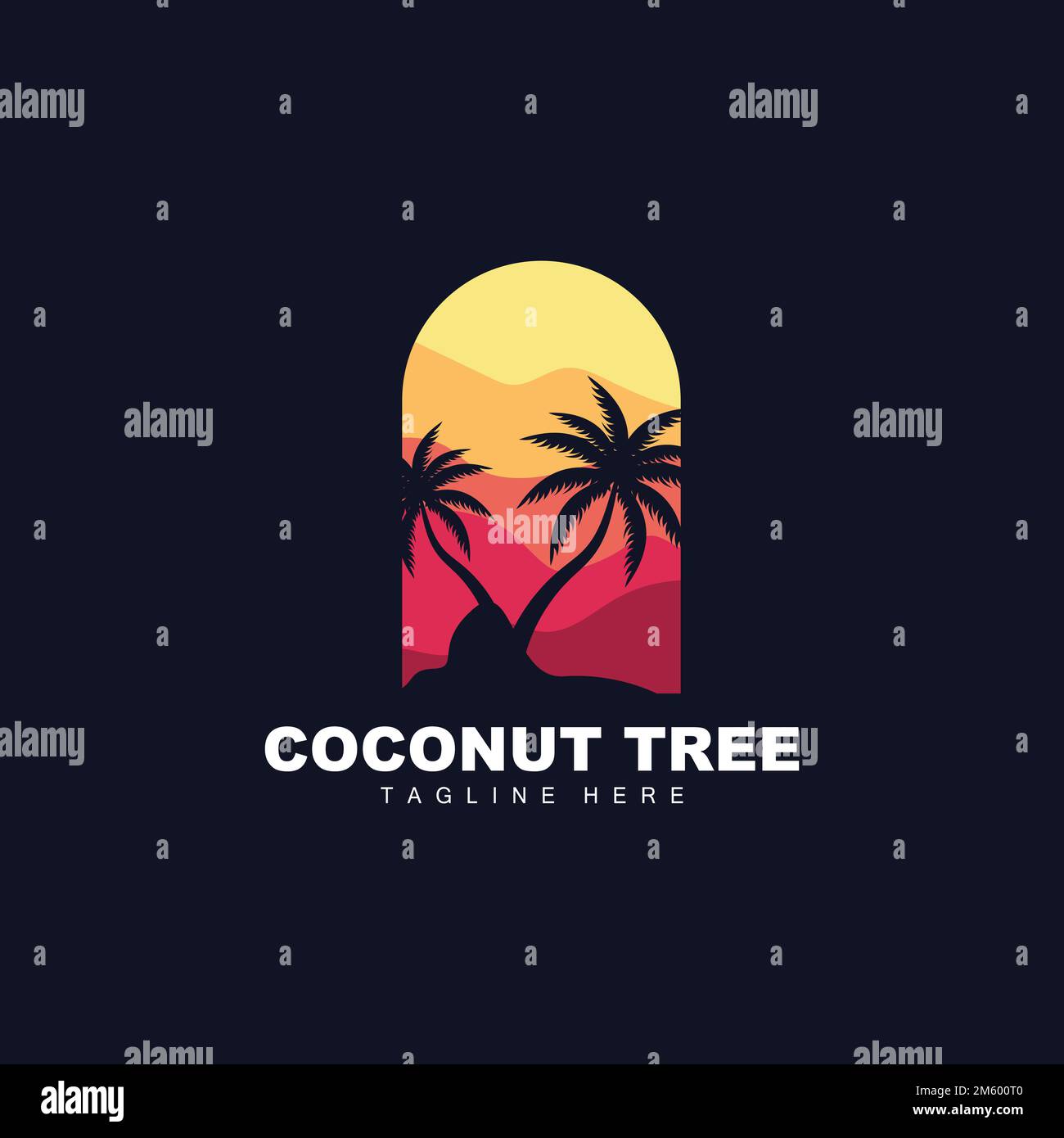 Coconut Tree Logo, Ocean Tree Vector, Design For Templates, Product Branding, Beach Tourism Object Logo Stock Vector