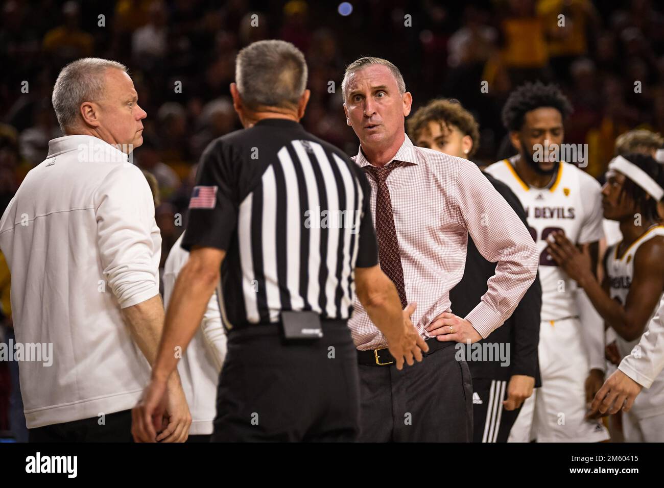 Arizona State head coach Bobby Hurley argues with referees in the
