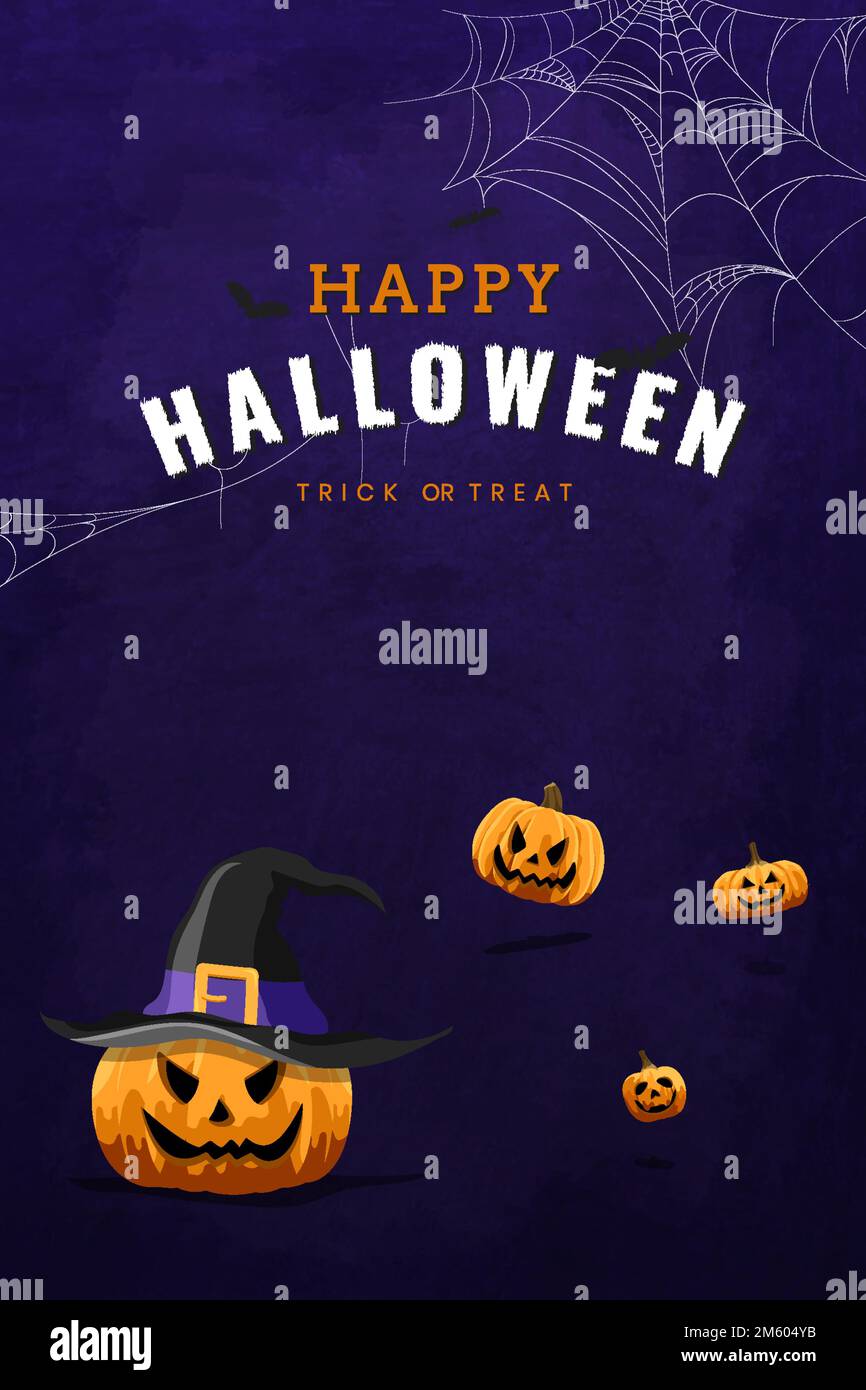 Happy Halloween Jack O'Lantern elements on purple background vector Stock Vector