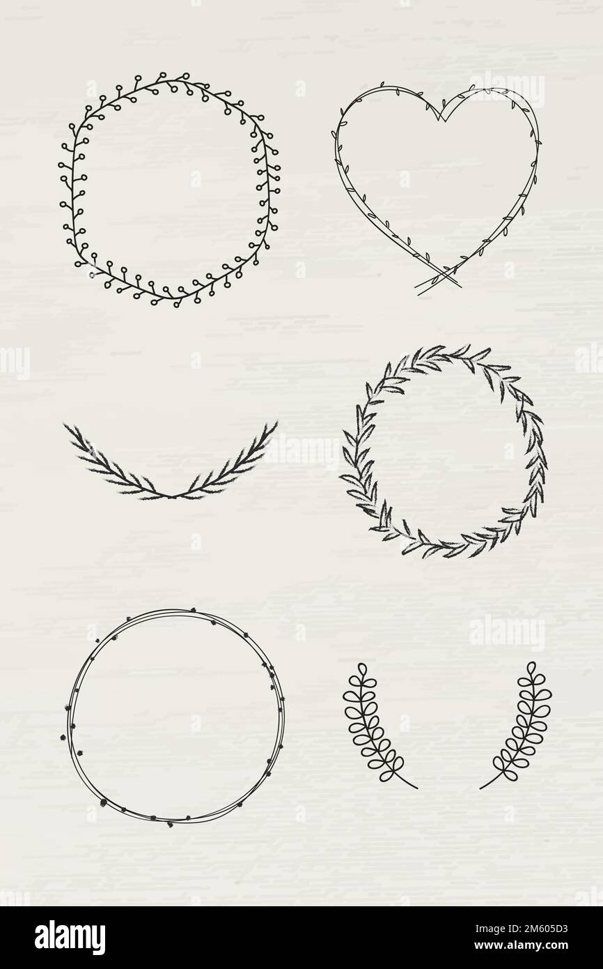 Black leafy frame set vector Stock Vector
