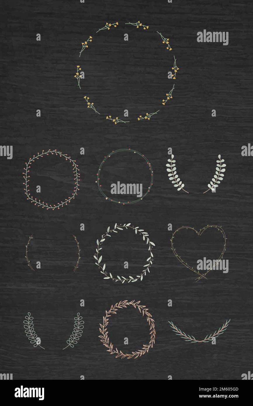 Leafy frame set on black background vector Stock Vector