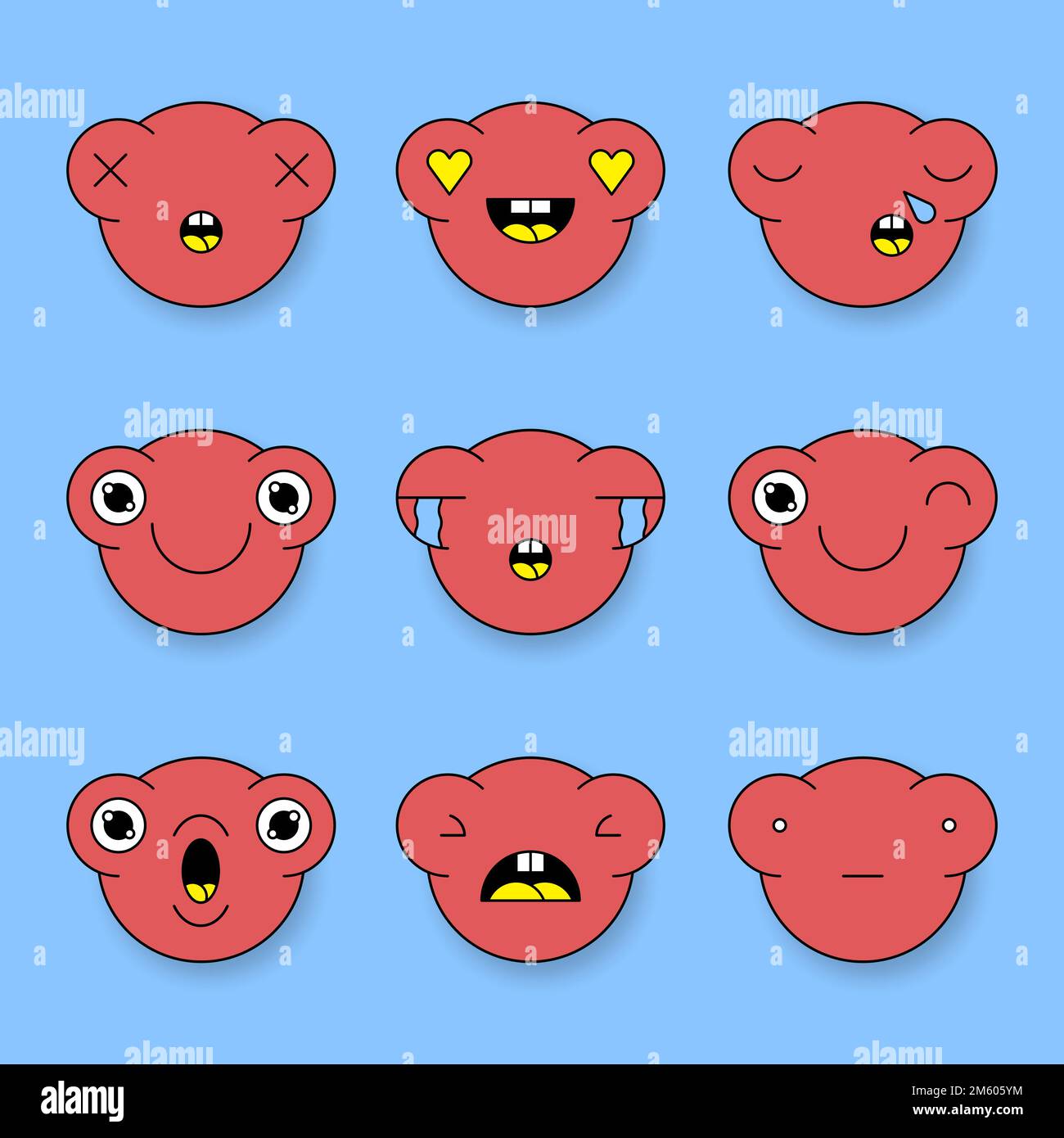 Red monster frog emoticon sticker set vector Stock Vector