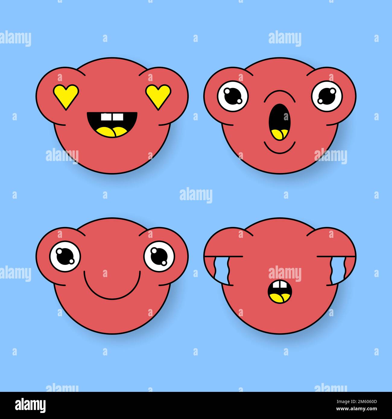 Red monster frog emoticon sticker set vector Stock Vector
