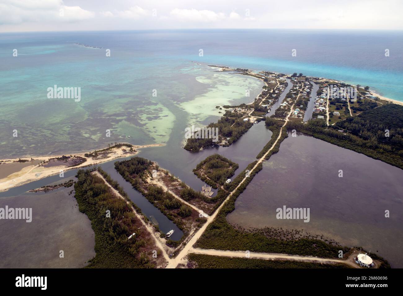 An aerial view of Nixon's Harbour in South Bimini, Bahamas Stock Photo