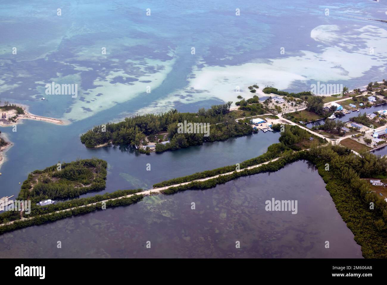 An aerial view of Nixon's Harbour in South Bimini, Bahamas Stock Photo