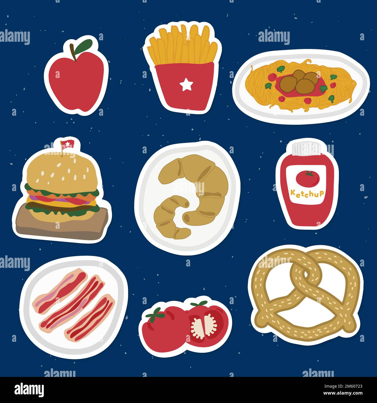 Cute food doodle sticker with a white border set vector Stock Vector