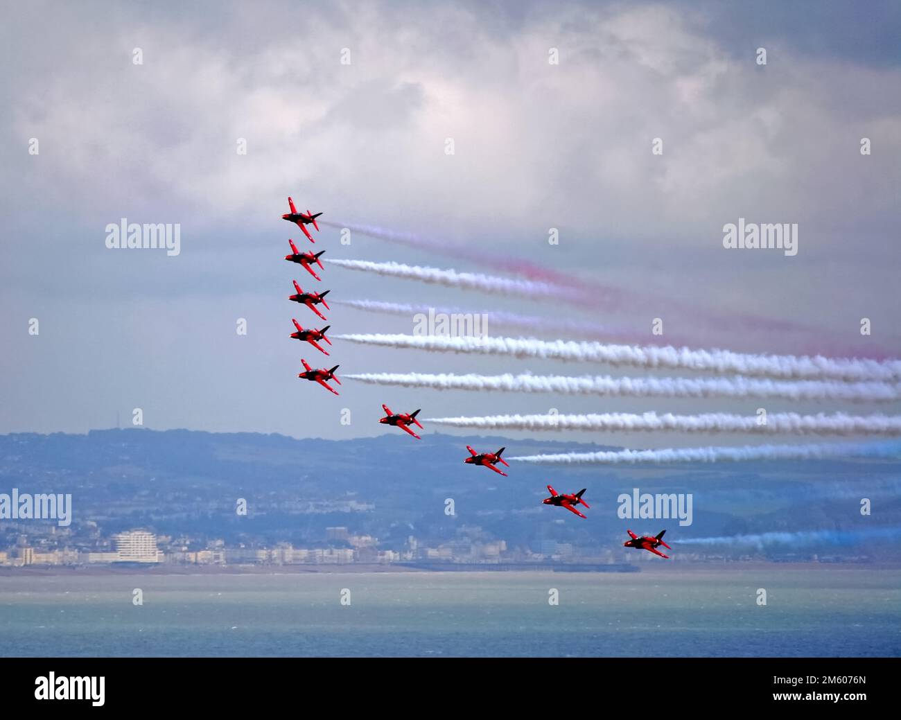 Red arrows flying at Eastbourne Airbourne Show, Sussex, England, UK Stock Photo Alamy