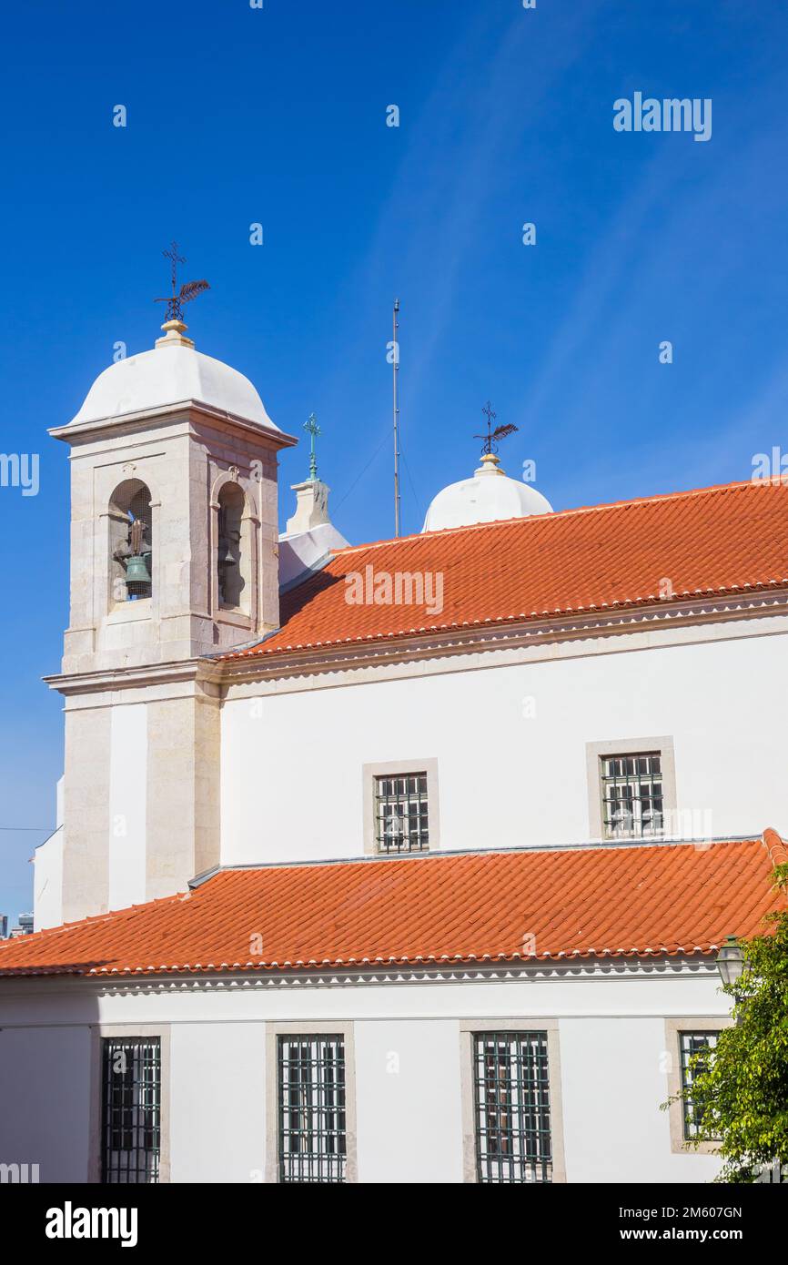 Towers of a white church in Lisbon, Portugal Stock Photo